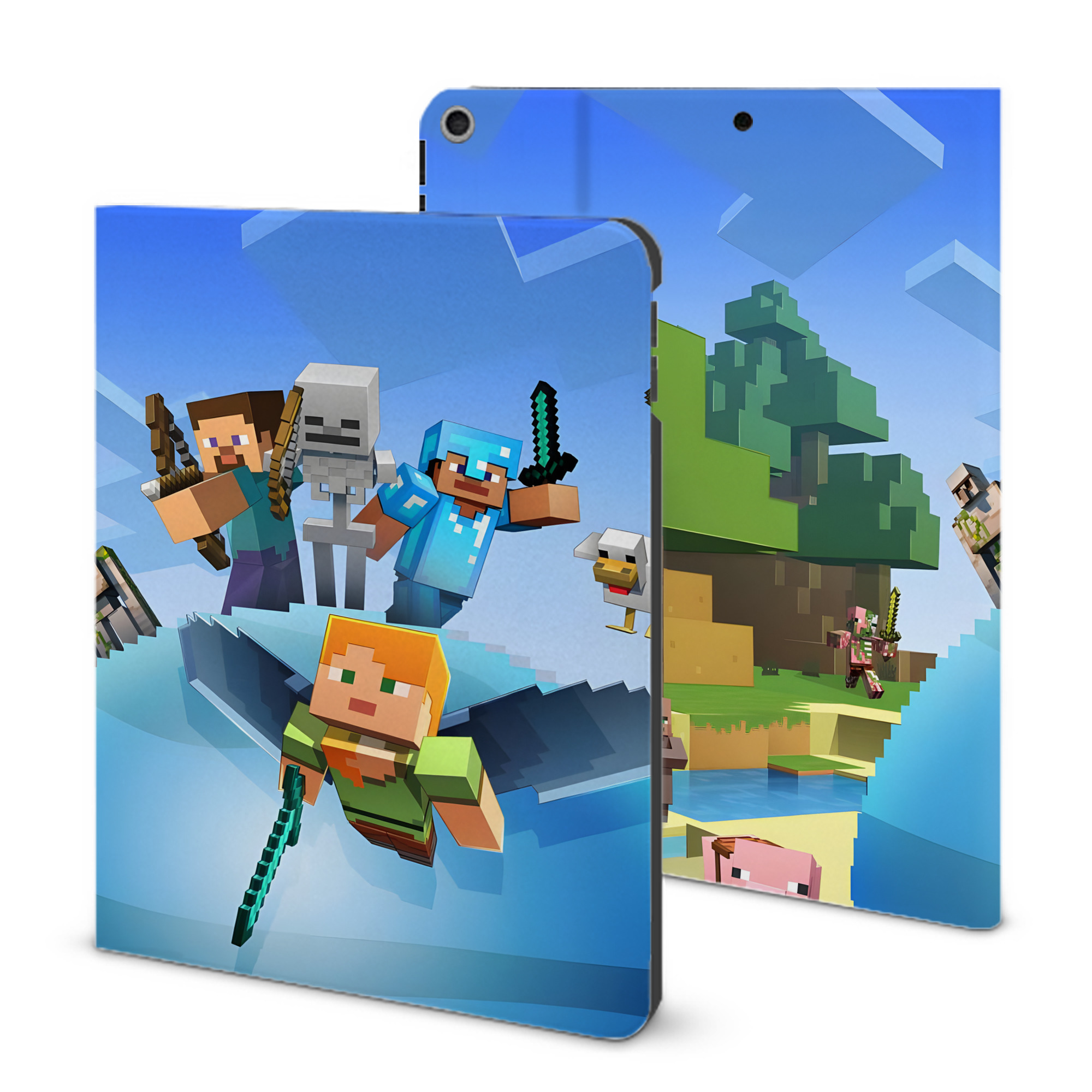 （画像用） マインクラフト ブロックの世界 Minecraft MC Block world IPad ケース ブック型 PUレザー TPU 耐衝撃 軽量 薄型 ペン収納なし 全面保護 IPad 各モデル対応